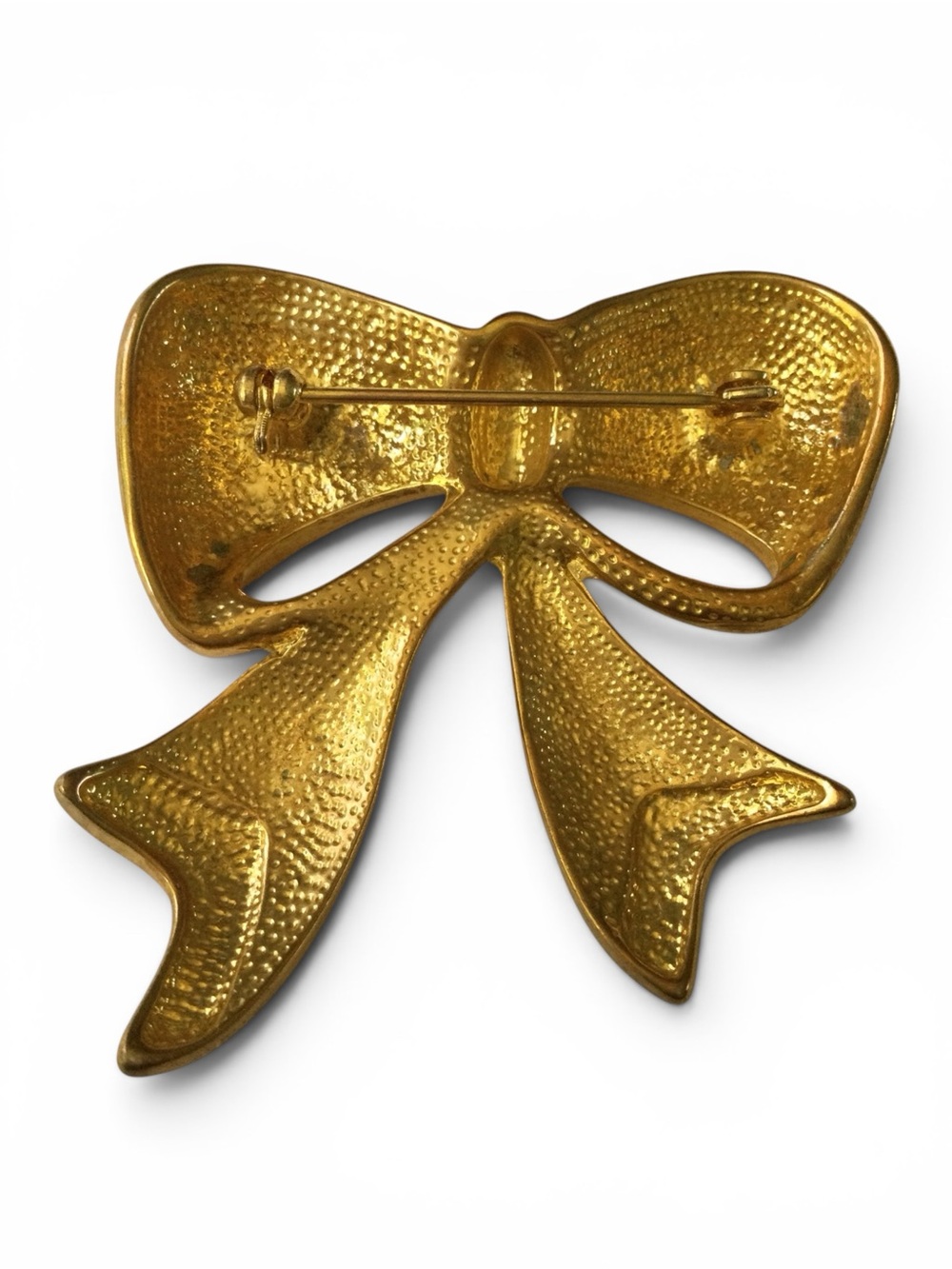 Vintage 1980s Gold-Tone Red & Gold Christmas Bow Brooch - Picture 8 of 9